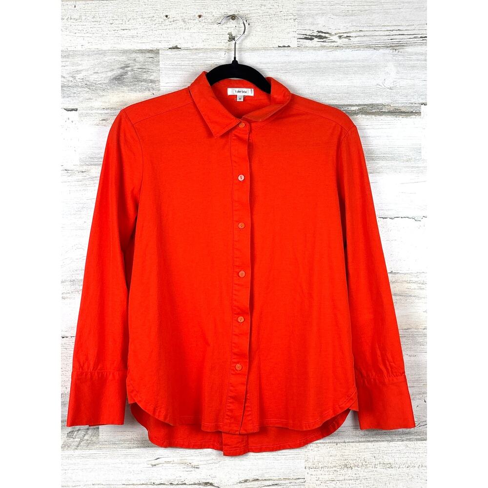 Tyler Boe Max Womens M Red Button-Down Cotton Designer Casual Workwear Shirt